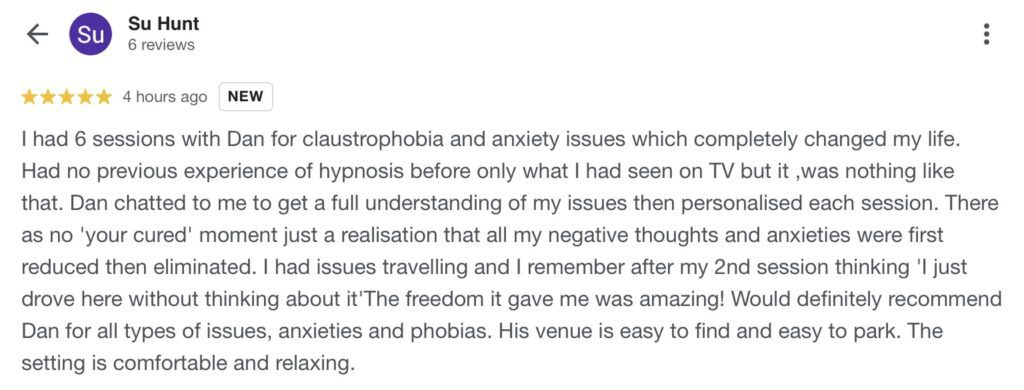Claustrophobia and anxiety hypnotherapy review