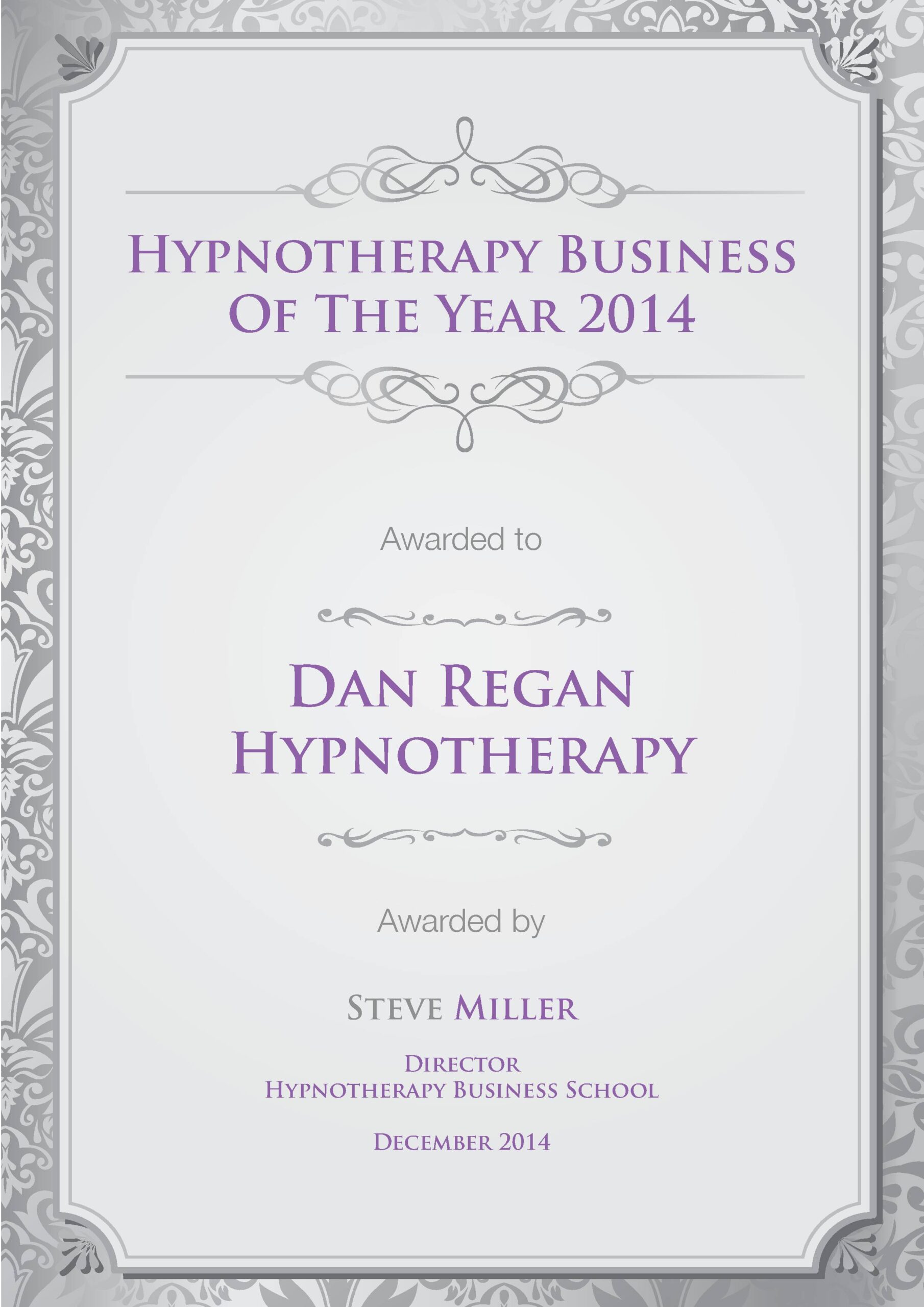 Award Winning Hypnotherapy - Dan Regan Hypnotherapy Business of the Year
