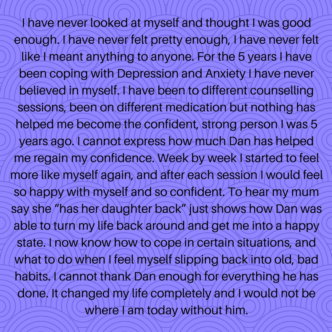 confidence anxiety hypnotherapy in Ely testimonial