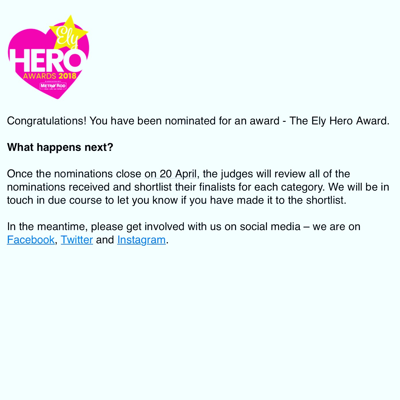 ely hero awards 2018 hypnotherapy in Ely