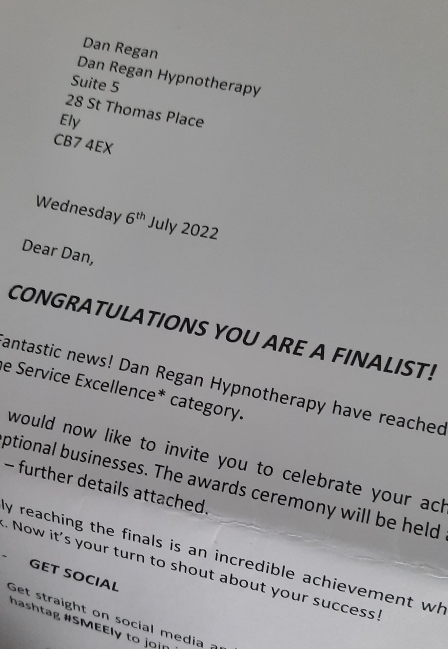ely business awards hypnotherapy ely